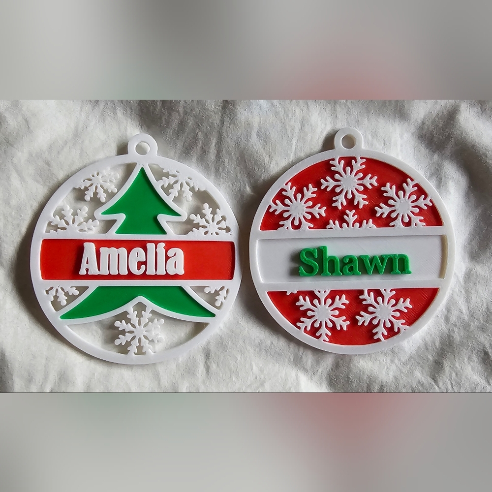 Personalized Holiday Ornaments - Red, Green, and White